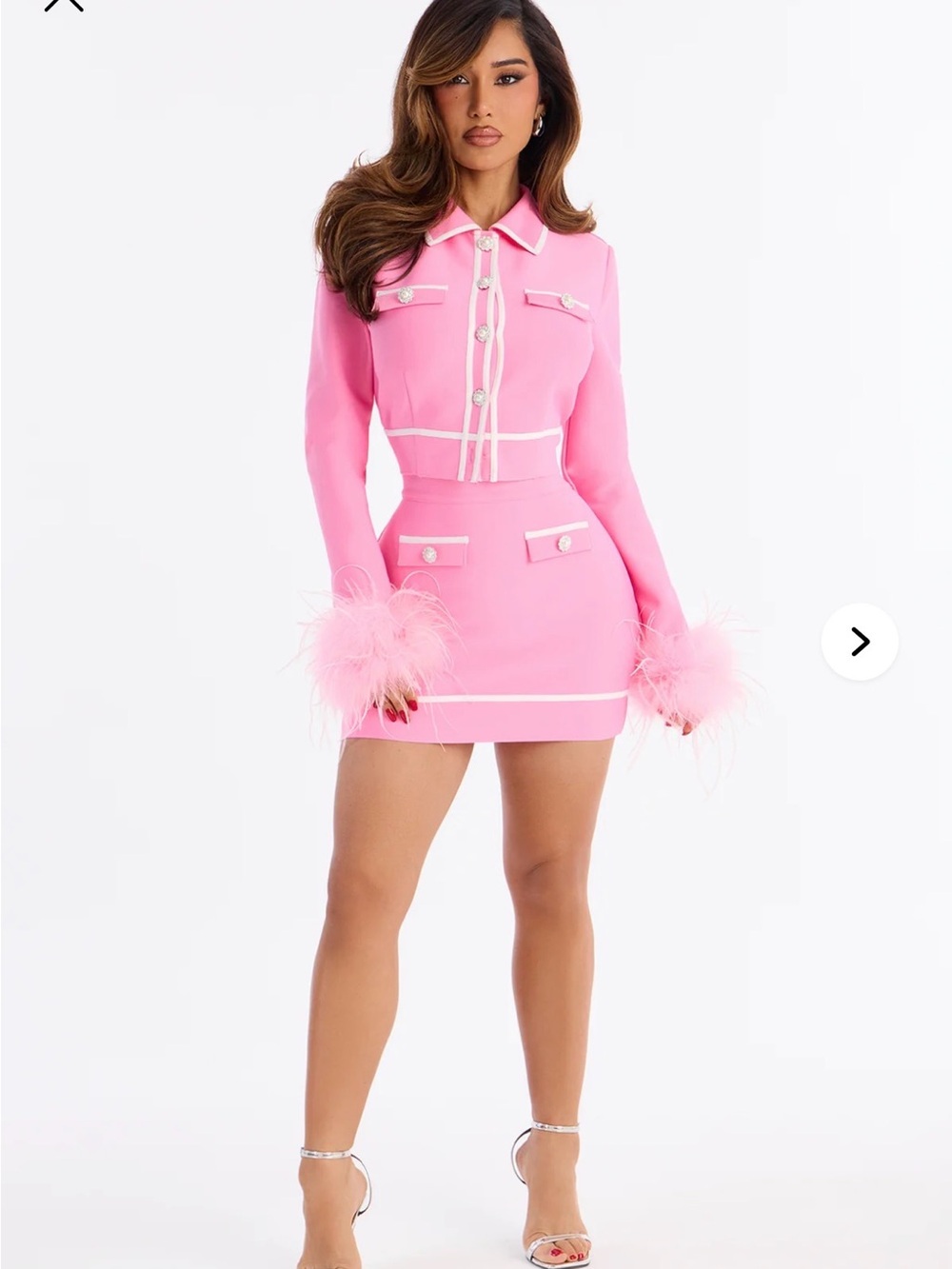 Plush Feather Cuff Pink Mini So Fancy skirt set
